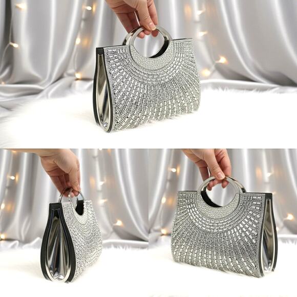 Glamorous Silver Black Crossbody Purse - Picture 2 of 5